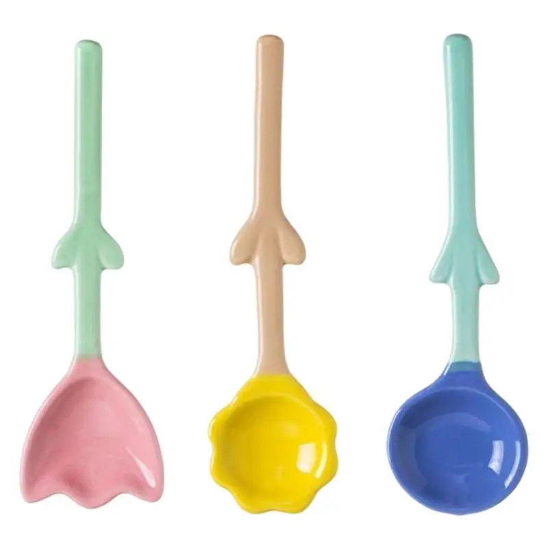 

Ceramic Flower Spoons Mini Tulip Shaped Creative Tea Spoon Cute Student Coffee Milk Stirring Spoon Hanging Spoon For Kid kitchen