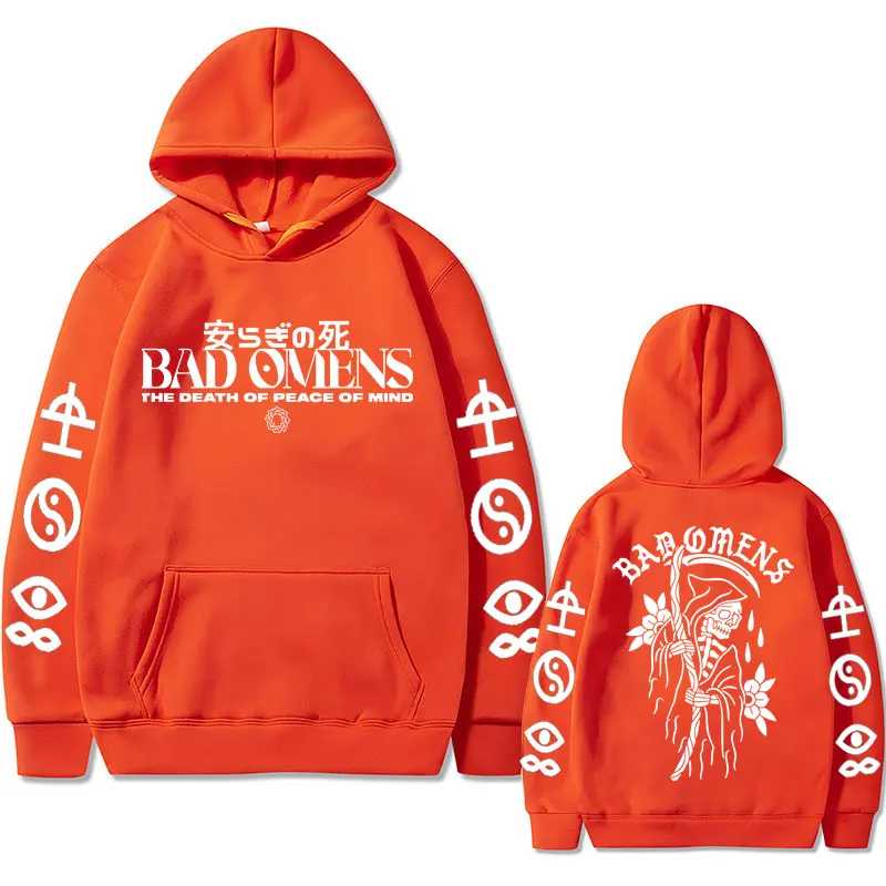 thumbnail image 1 of Sudadera con capucha con estampado de Bad Omens Band Tour, sudadera con estampado de música americana, The Death of Peace of Mind, sudaderas con capucha gráficas de esqueleto, sudaderas góticas de Roc, 1 of 5