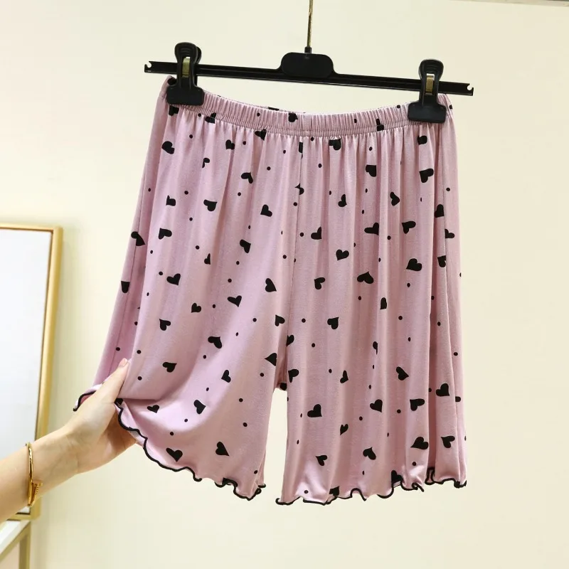 Pantalones cortos holgados para dormir con estampado de corazones para mujer, de modal suave con cintura elástica. Ropa de descanso para mujer, ideal para el verano y el hogar._voghion.com