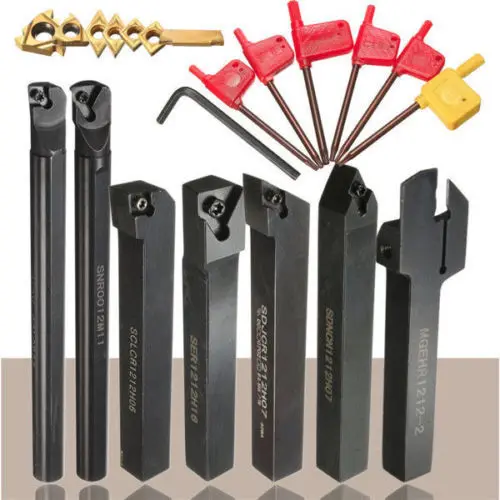 

7Pcs 12mm Lathe Turning Tool Holders Boring Bar Set With 7Pcs of Carbide Inserts