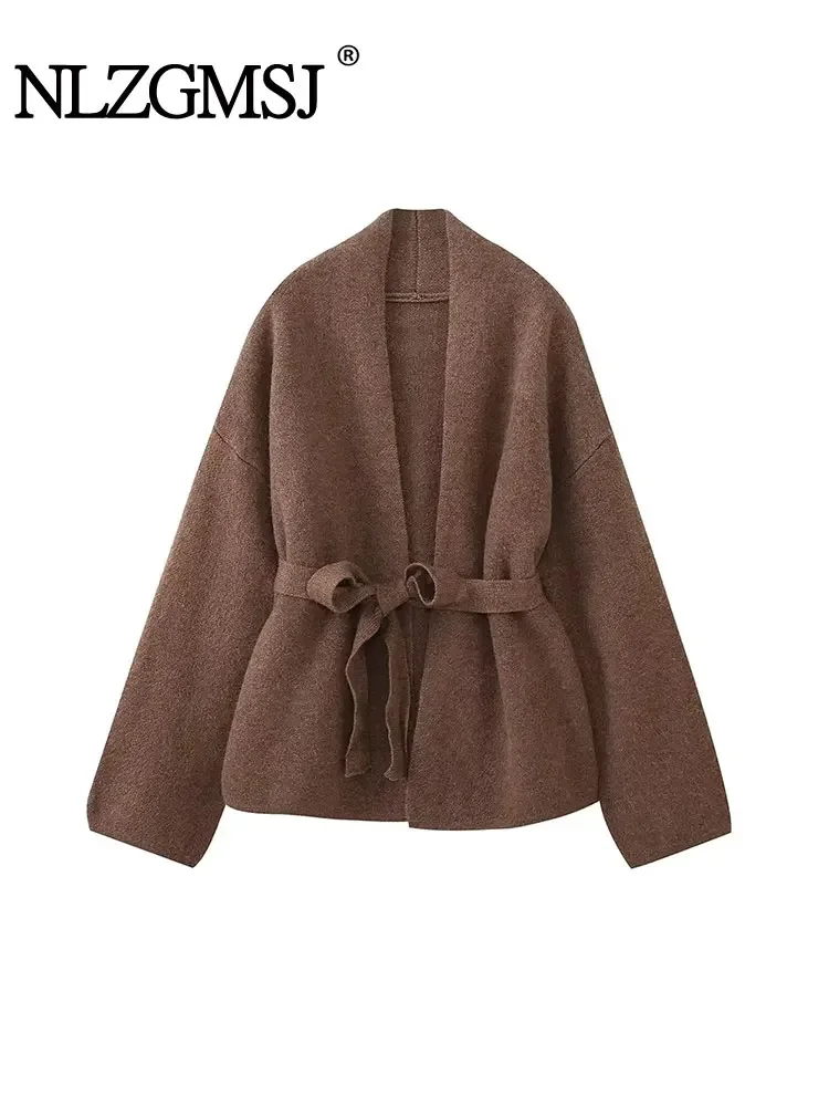 

Nlzgmsj TRAF 2024 Women Vintage Long Sleeve Jacket 2023 Autumn Jacket Women Fashion V-Neck Solid Ladies Loose Winter Top
