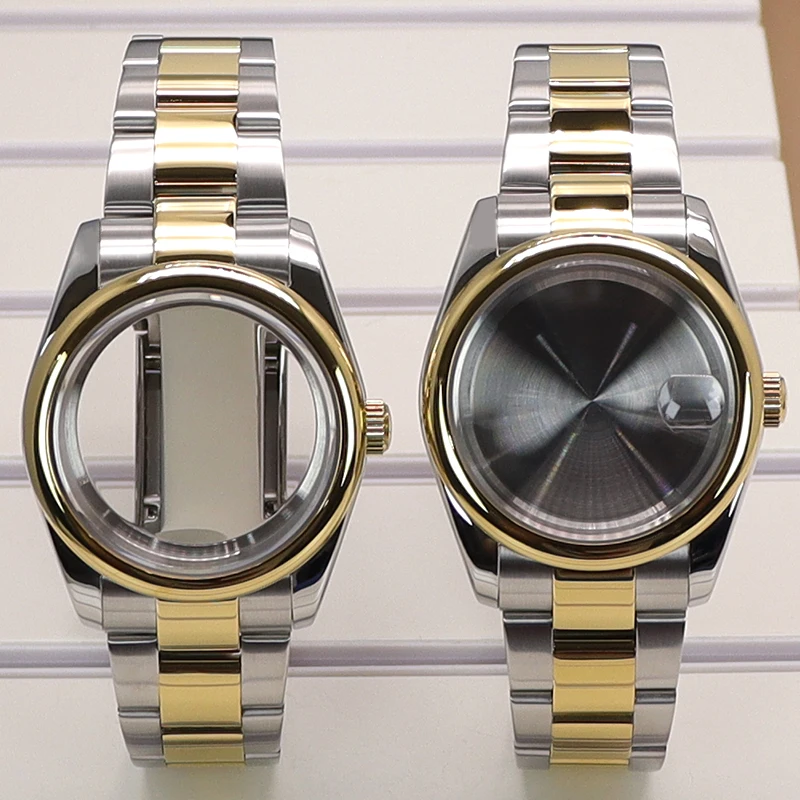 Gold Silvery Luxury Watch Case with Sapphire Accents