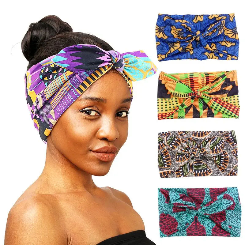 

African Print Women Headband Knot Bow Style Stretch Bandana Make Up Headwear Yoga Sports Hair Band Hair Accessories