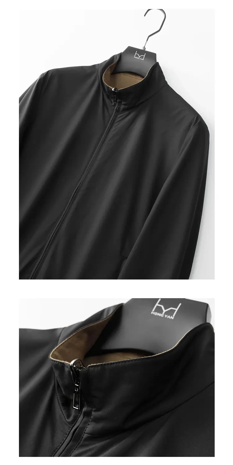 Fall Winter Men's High-end business reversible knitted wool basic autumn zipper stand up collar casual wool jacket 5