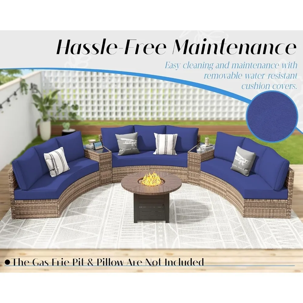 Patio Furniture Sets, Half-Moon Sectional Round Sofa Set, Outdoor Patio Furniture with Cushions, Garden Furniture Sets