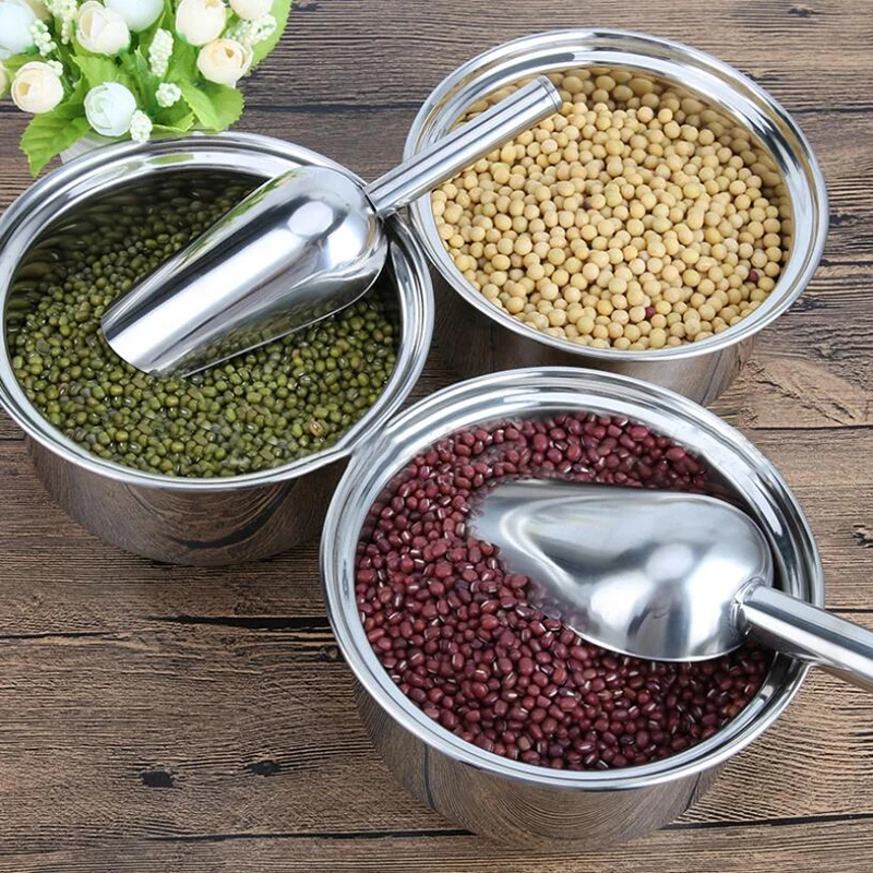 1PC New Home Ice Shovel 304 Stainless Steel Thickened Multi-use Spoon Tea Food Flour Popcorn Melon Seed Shovel Candy Scoop