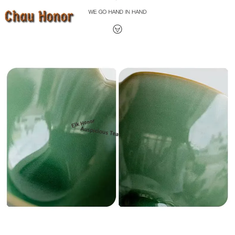 2pc/Set Boutique Yue Kiln Celadon Tea Cup Sunflower Mouth Ceramic Tea Bowl Puer Master Cup Kung Fu Dahongpao Tea Set Gifts 65ml