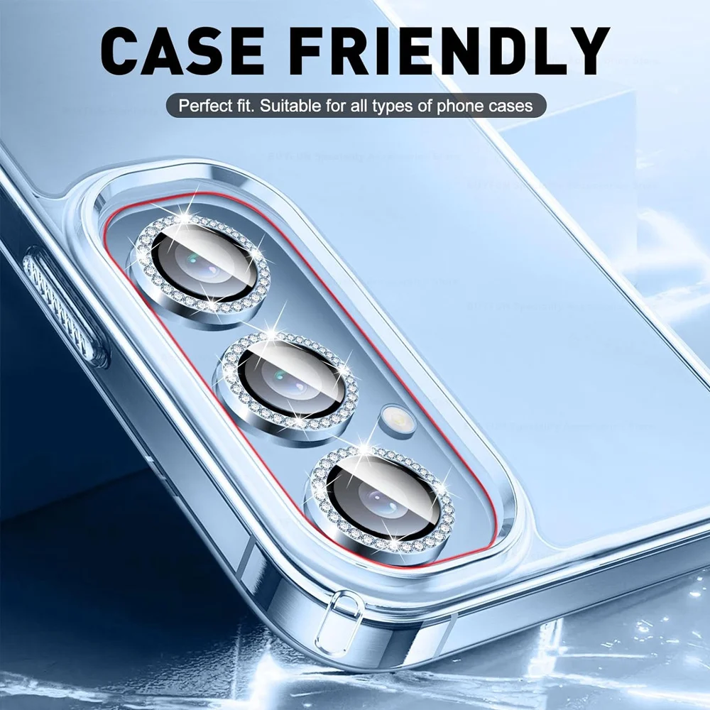 Diamond Camera Lens Protector with Shiny Tempered Glass and Alloy Metal Ring