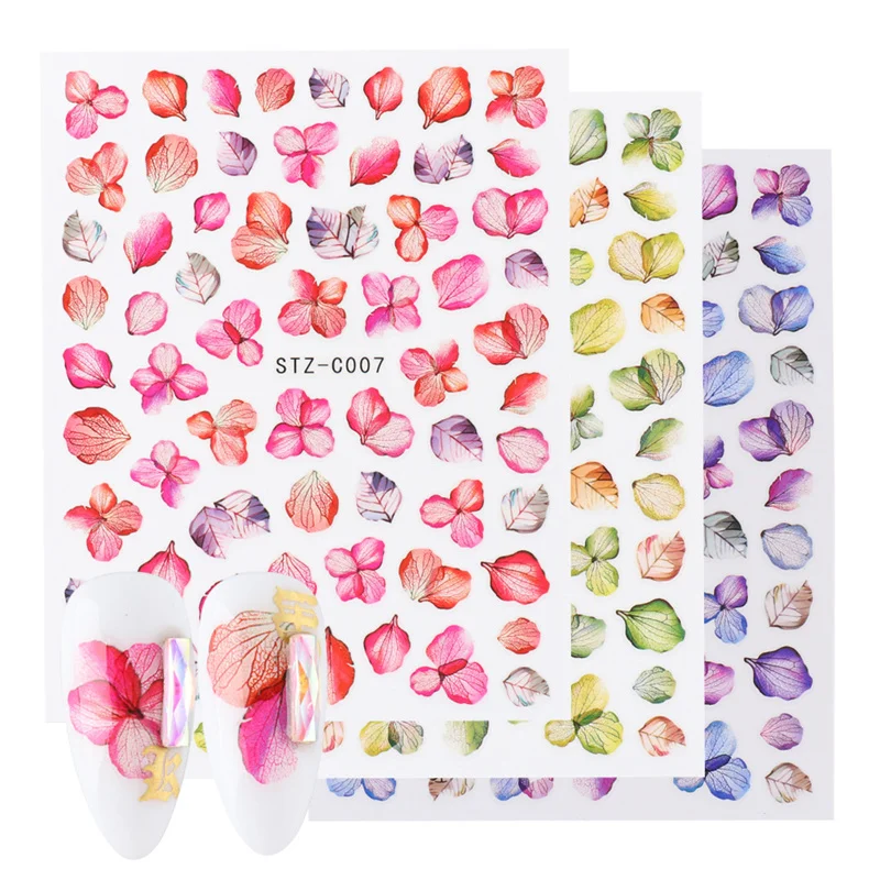 

3pcs Colored Flower 3D Nail Stickers Set Flowers Leaves Bee Self Adhesive Transfer Sliders Wraps Manicures Foils DIY Decorations