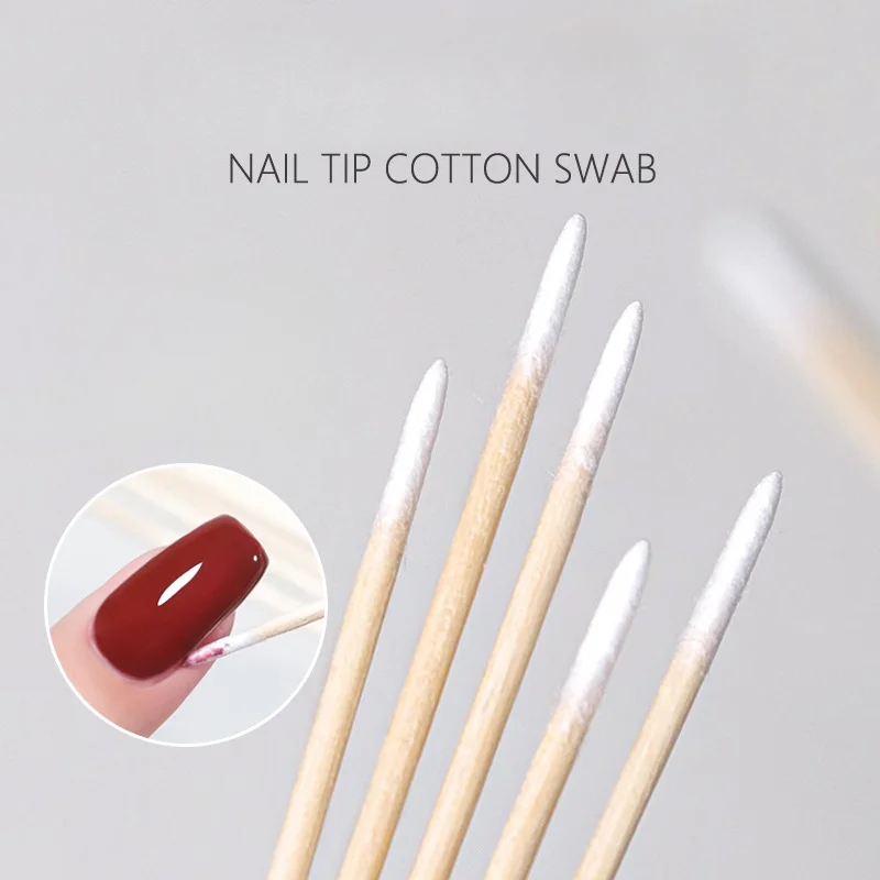 Cotton Swabs 100Pcs Wooden Sticks For Manicure Nail Polish Removal