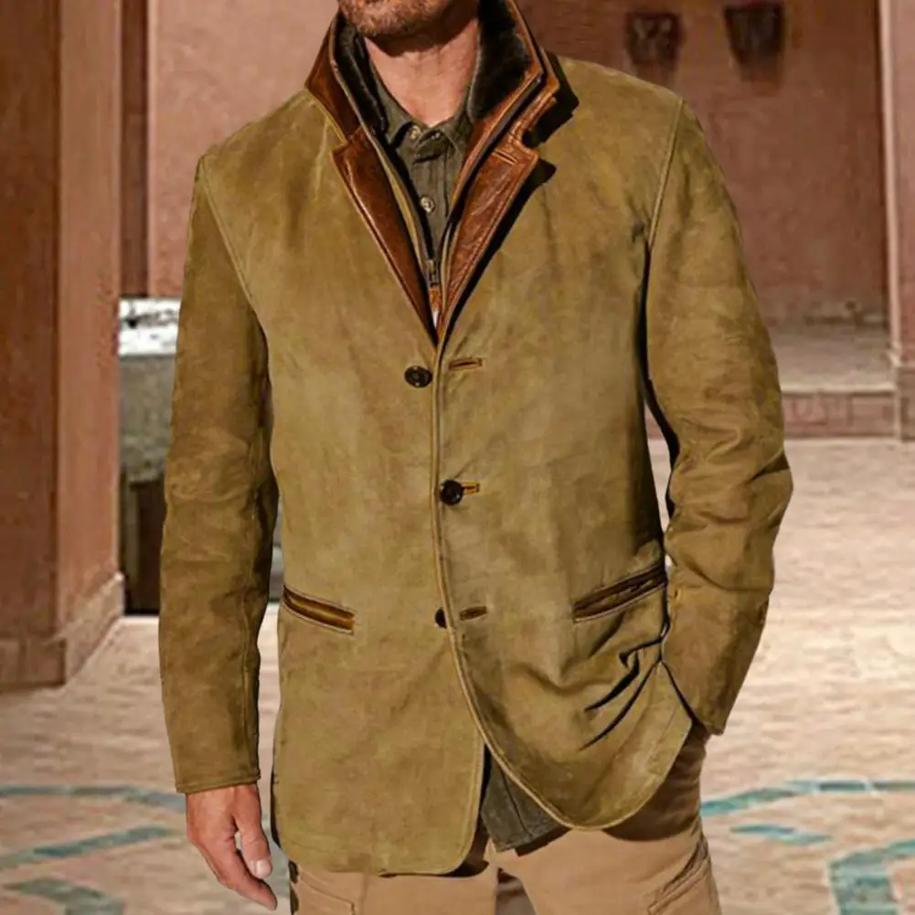 

Мужская осенняя куртка в стиле ретро, мужская куртка в стиле пэчворк с имитацией двух предметов, однобортная куртка из плотного плюша для зимы и осени