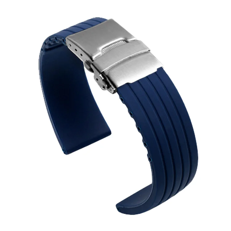 Luxurious Silicone Rubber Watch Strap with Deployment Buckle