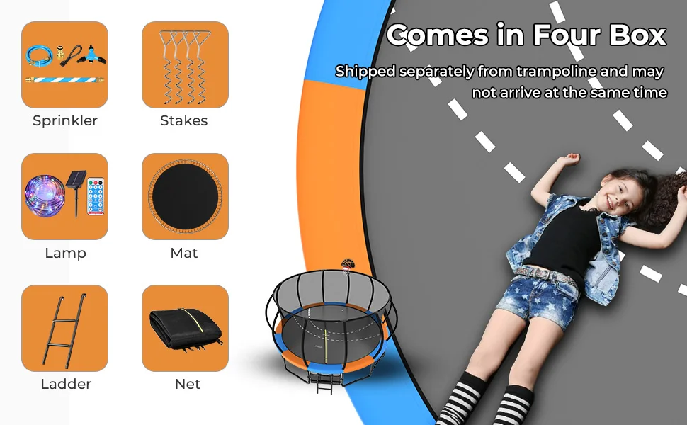 Description Picture 6 of item16 15 14 12  Upgrade Outdoor Trampoline for Kids and Adults, Pumpkin Trampolines with Curved Poles, Recreational Trampoline