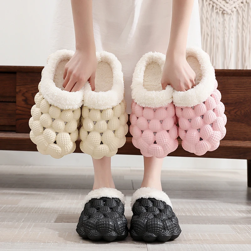 

2023 Autumn Winter New Women Home Slippers Massage Bottom Bubble Slides Indoor Slides Linen Soled Non-Slip Bathroom Slippers