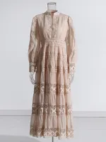 فستان نسائي مطرز VGH بفتحات واسعة وأكمام طويلة وخصر عالي فساتين نسائية أنيقة جديدة 1