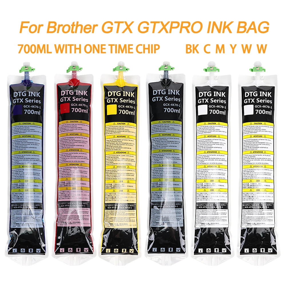 

700ML GTX Ink Bag With One Time Chip DTG Ink Bag For Brother GTX-422 GTX-423 GTX-425 GTX-600 GTXPRO GTX Ink Bag Printer