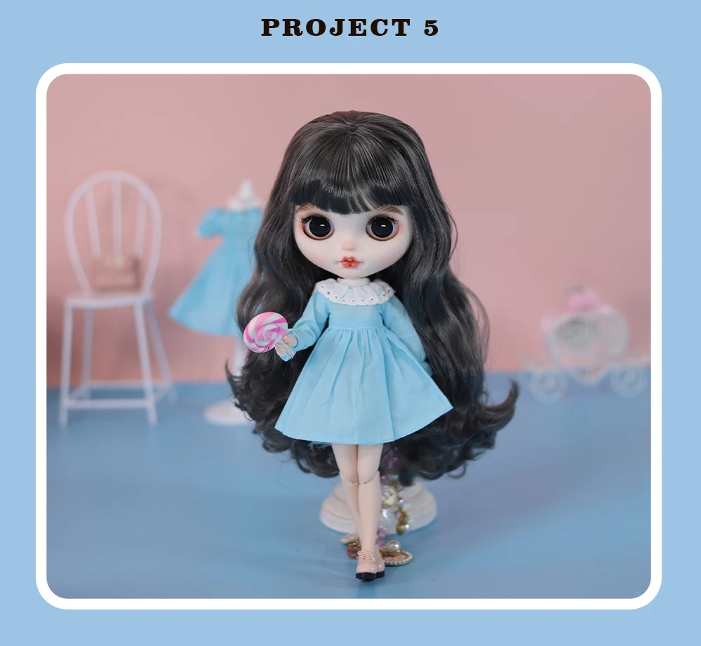 Neo Blythe Doll Blue Dress & Net Dress with Denim Jacket Combo 4