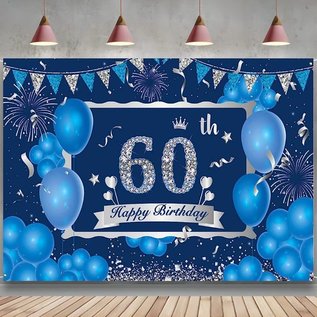  Decoraciones de 60 cumpleaños azul marino para hombres y mujeres,  decoraciones azules y doradas para fiesta de cumpleaños 60 color azul  marino, telón de fondo de cumpleaños número 60, globos de 