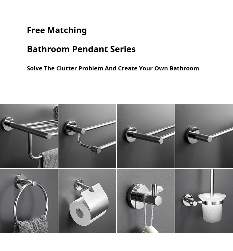 Description Picture 3 of item304 Stainless Steel Bath Towel Rack Wall Mounted Bath Hardware Set Perforated Installation Modern Simplicity Bathroom Accessorie