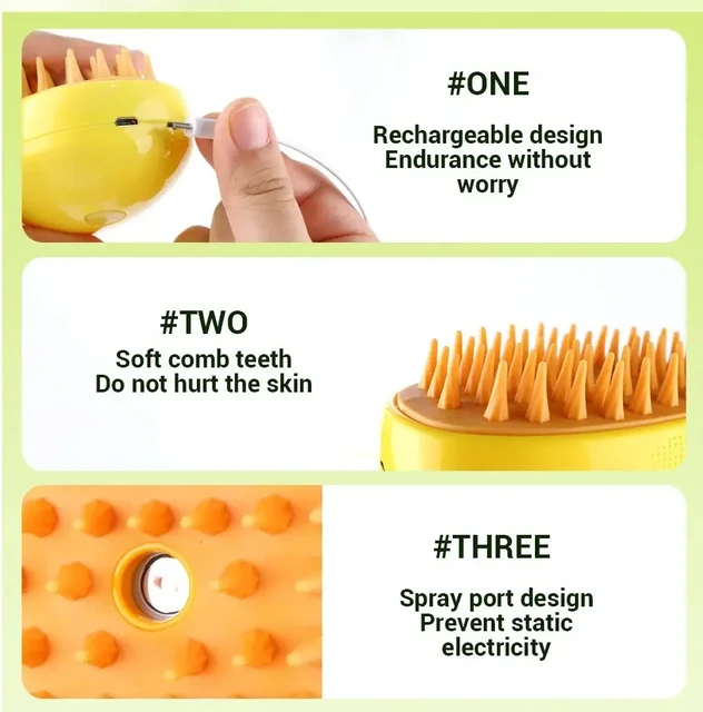 Cat Steam Brush Electric Spray Water Spray Kitten Pet Comb Soft Silicone Depilation Cats Bath Hair Brush Grooming Supplies 2