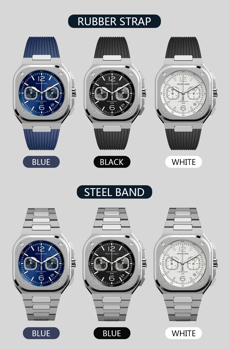 Specht & Sohne Quartz Relógios Masculinos Relógios Desportivos Impermeáveis Pulseira de Borracha Sapphire Marca de Luxo Moda 50m - Image 5