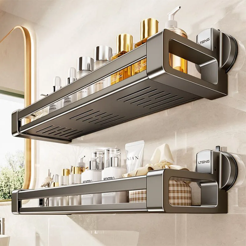 ตะกร้าเก็บของในห้องน้ำแบบติดผนัง ไม่ต้องเจาะผนัง ใช้สำหรับเก็บเจลอาบน้ำ ของใช้ในห้องน้ำ  แบบใช้ตัวยึดสุญญากาศ 1