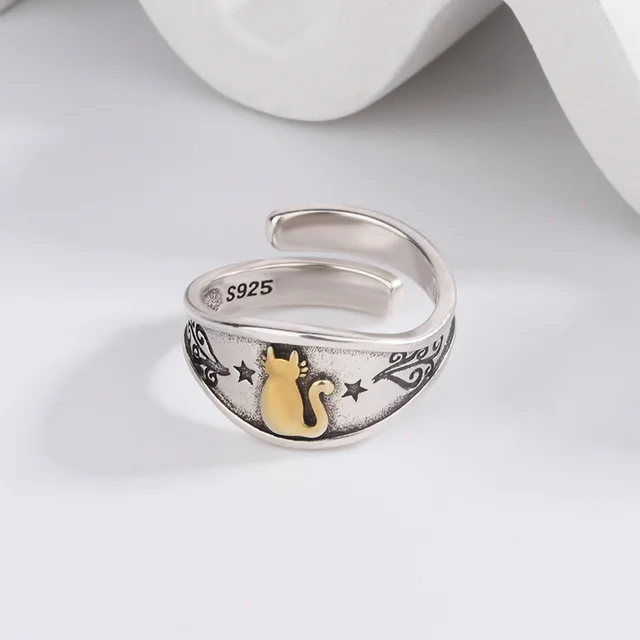 Buyee 925 Sterling Silver Couples Ring Finger Elegant Cat Animal