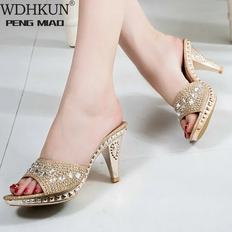 Women High Heels women high heels Spike Heels Pumps Sexy Crystal Party Shoes Gold Open Toe Ladies Shoes