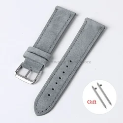 Artisanal Vintage Suede Leather Watch Strap with Handmade Stitching and Quick Release - 22mm (Gray)