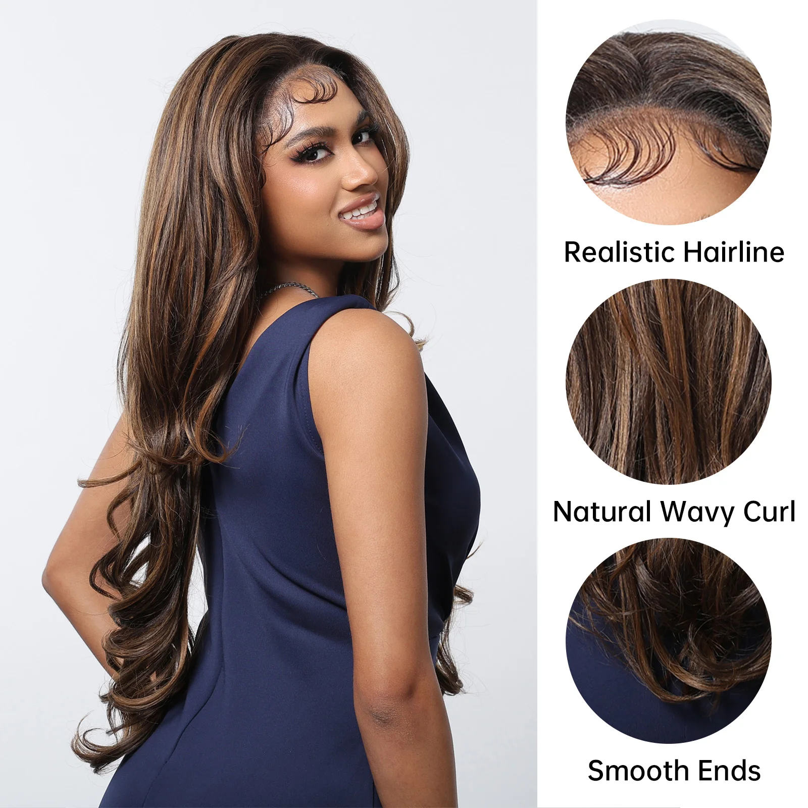 Highlight Brown Blonde Body Wave Afro Synthetic Wigs 13*6 Transparent Lace Frontal Wigs for Black Women Brazilian Loose Wave Wig synthetic wigs