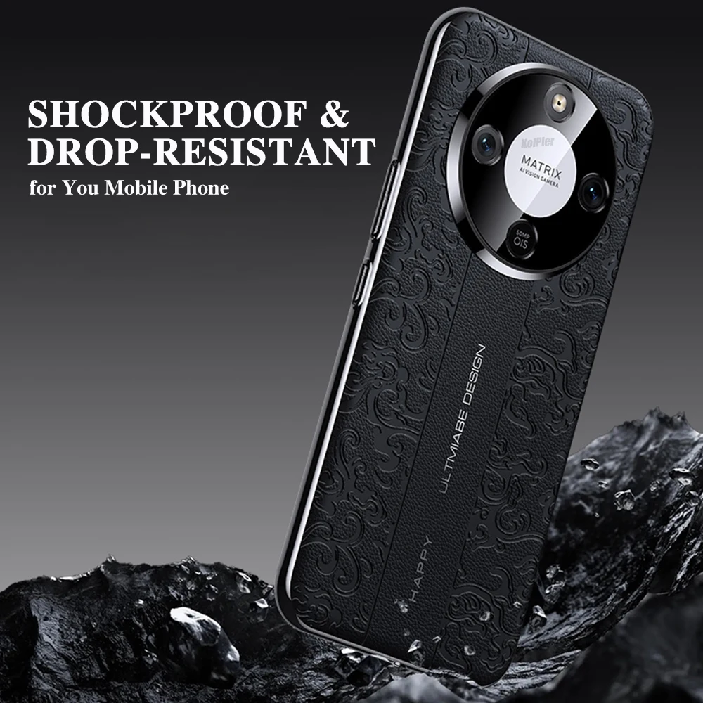 Luxury 3D Texture Leather Hybrid Case with Gold Edging - Slim Shockproof Protective Cover