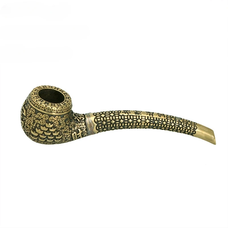 Retro Pure Copper Pipe Miniatures Antique Chinese Carved Brass Smoking Gun Pipe Tobacco Home Office Desk Decor Crafts Ornaments