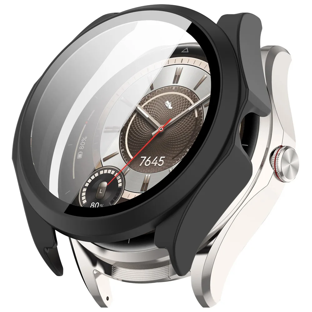 Premium Tempered Glass & Protective Hard Shell Case for Smartwatch - Full Screen Protector Cover Guard