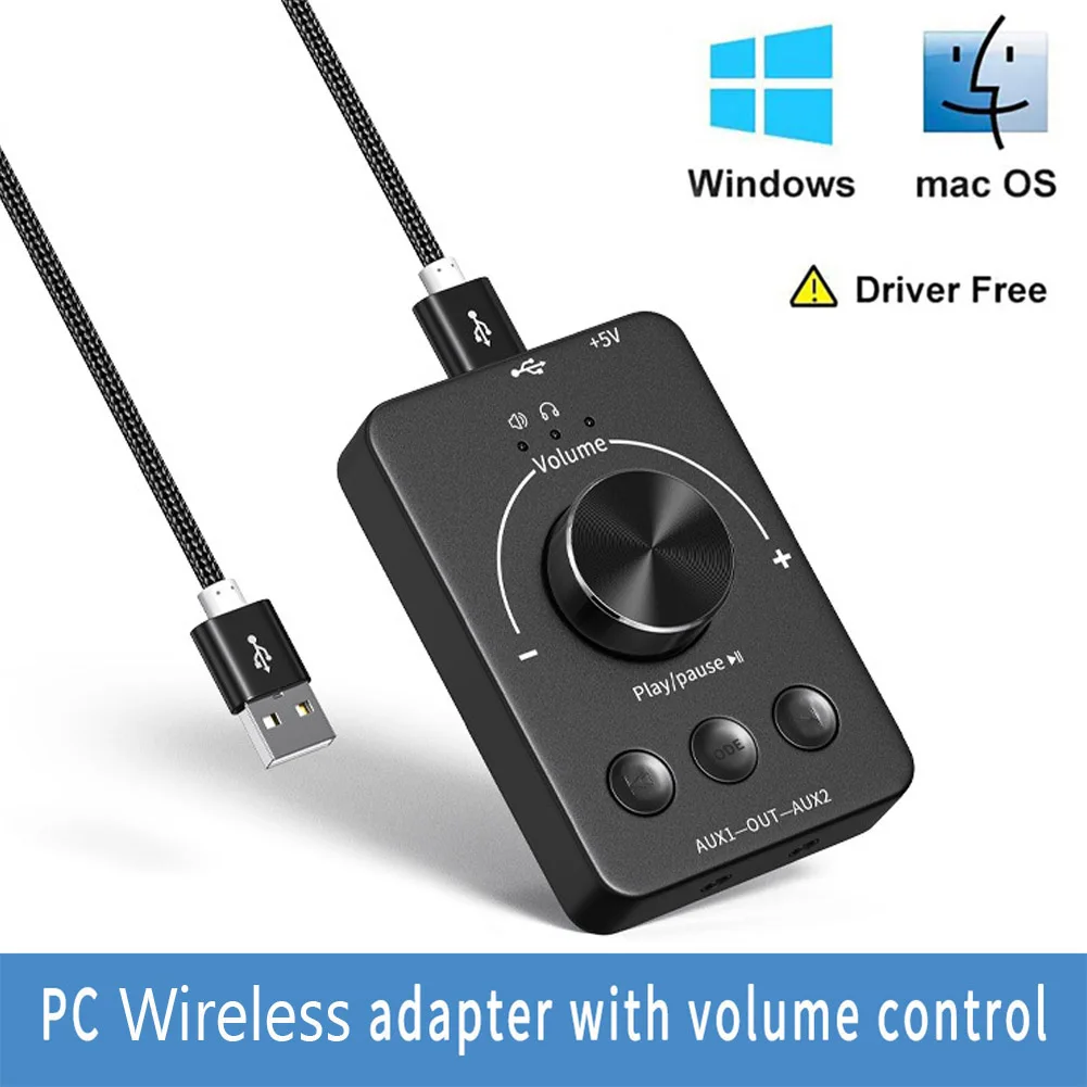 USB 볼륨 조절 손잡이 볼륨 조절 손잡이 3.5mm AUX 블루투스 호환5.1 재생/일시정지/후진/전진 기능이 있는 PC 사운드 컨트롤