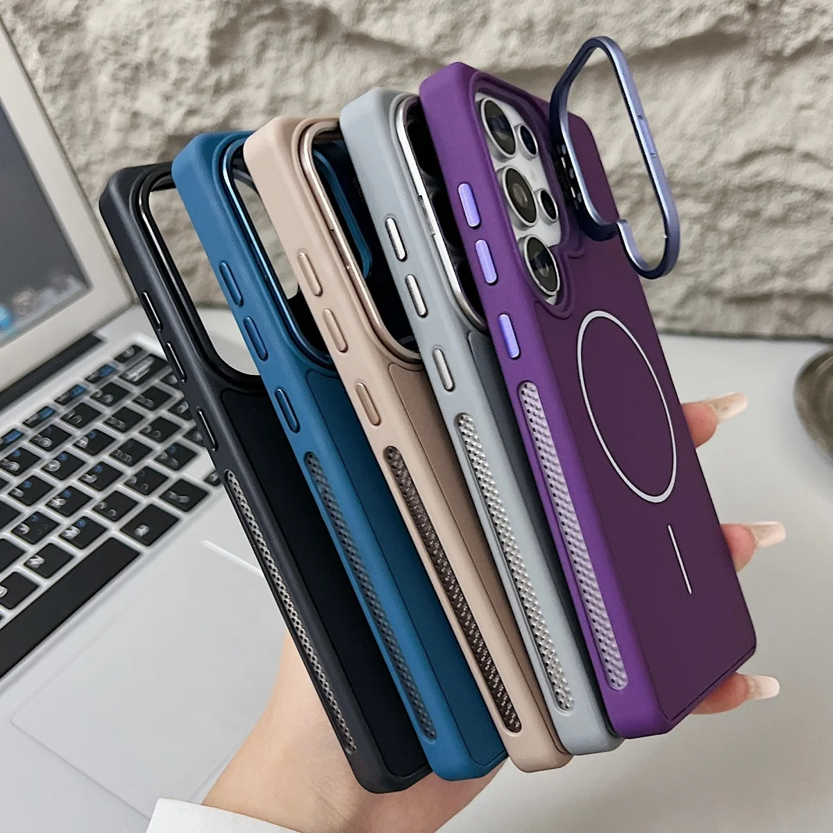 Silicone Shockproof Camera Lens Bracket Phone Case with Magnetic Stand Holder