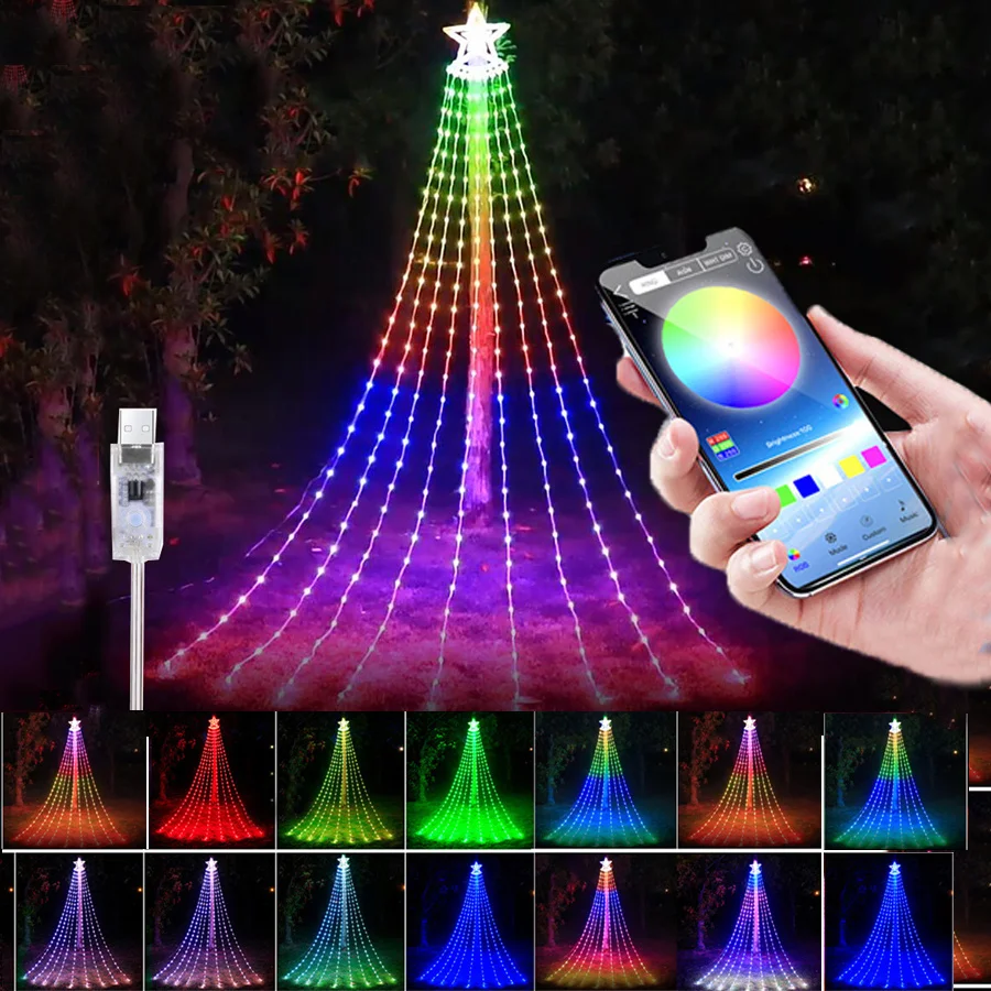 9x28m-app-control-christmas-decorations-star-string-lights-usb-powered-305leds-rgb-waterfall-fairy-lights-for-garden-yard-decor