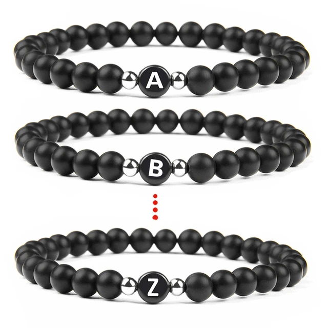 Fashion 26 Initial Letter Charm Bracelet Adjustable 6mm Black Glass Beads  Beaded Bracelets for Women Men Jewelry - AliExpress