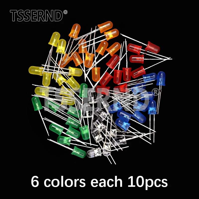 100 Uds 5mm diodo LED F5 Kit surtido blanco verde rojo azul amarillo naranja rosa púrpura blanco cálido DIY diodo emisor de luz