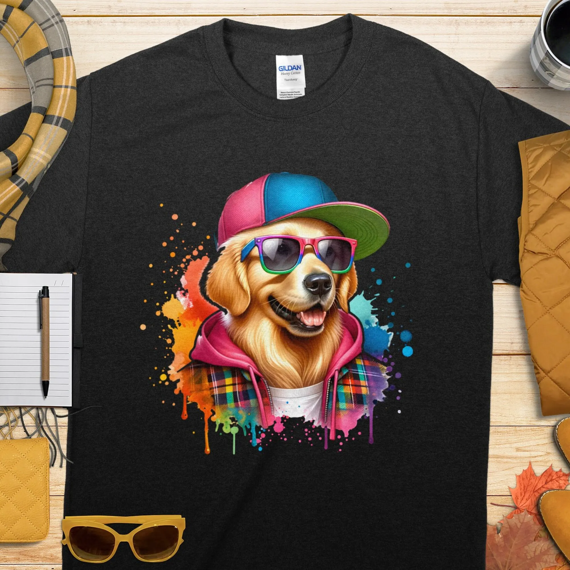 Maglietta Colorata Per Cani Hipster Golden Retriever Splash Paint Art Pet Lover Vibrant Animal Top Urban Style