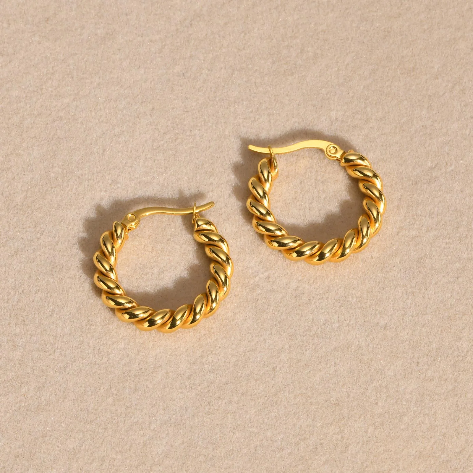 Rope Twist Huggies Hoop Earring for Women Gold Plated Stainless