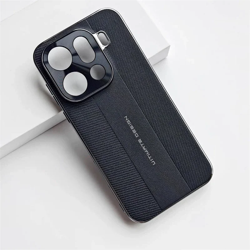 Luxury Electroplated Leather Texture Shockproof Bumper Case with Camera Protection