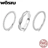 WOSTU Wedding Band Rings for Women 925 Sterling Silver AAA Zircon Stackable Engagement Crossed Rings Simple Jewelry Party Gift