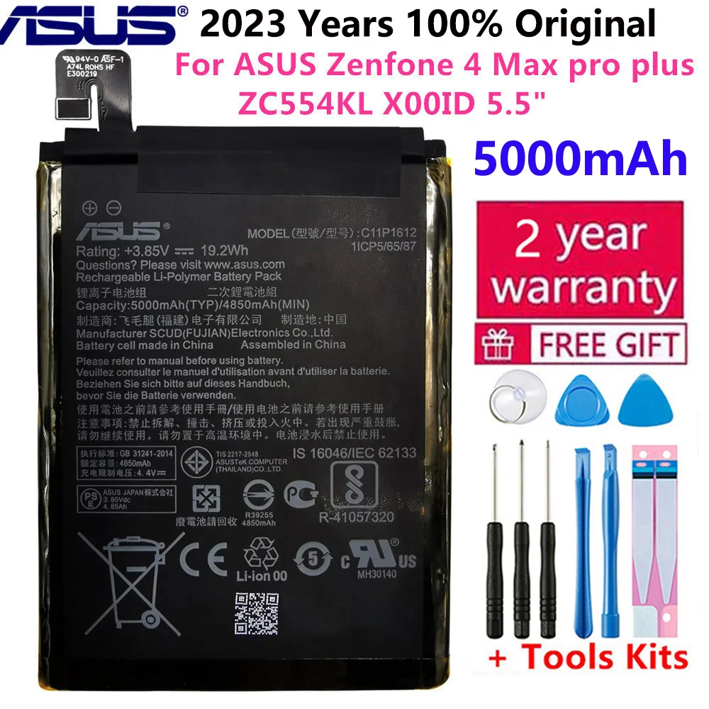 ASUS C11P1612 Original Battery For ASUS Zenfone 4 Max pro plus ZC554KL  X00ID 5.5" 5000mAh High Capacity +Tools