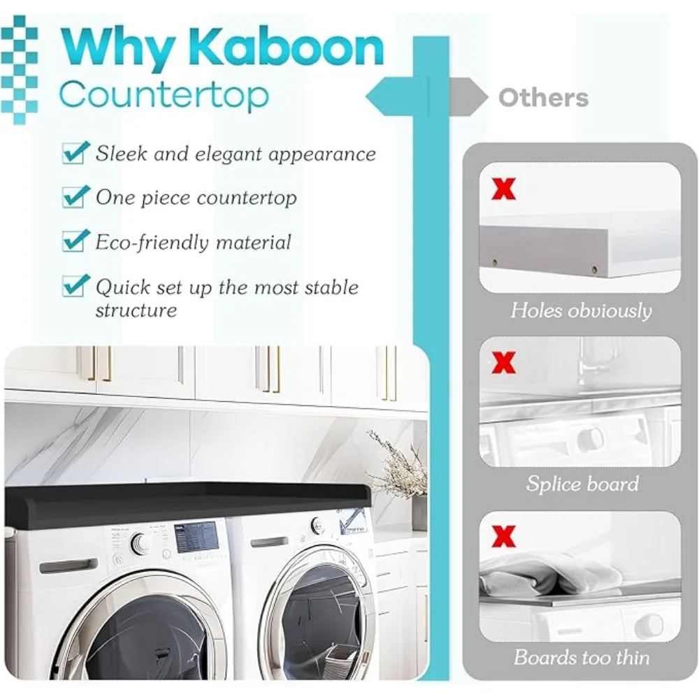 Washer Dryer Countertop Melamine Countertop with Edge Rails - 27.5" Depth X 54" Width Laundry Room Organization 4