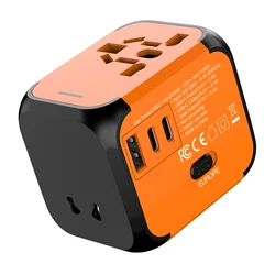 All - in - One Universal Travel Adapter with Dual USB - C & USB - A Ports - Universal Plug (Orange)