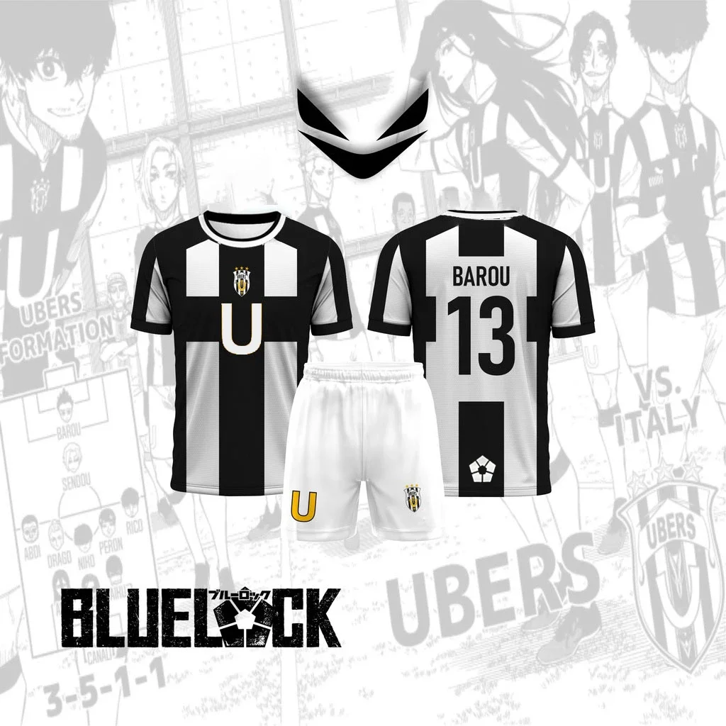 Summer Five Person Pattern Football Motif VL Replika Anime Uber Blue Lock Full Print Tees Short Sleeve Cosplay Men T-shirt