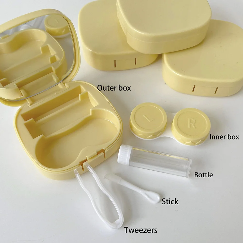 Contact Lenses Tools 1 Set Macaron Color Contact Lenses Box with Mirror Mini Protable Color Lenses Container Case Eyes Lens Case Holder
