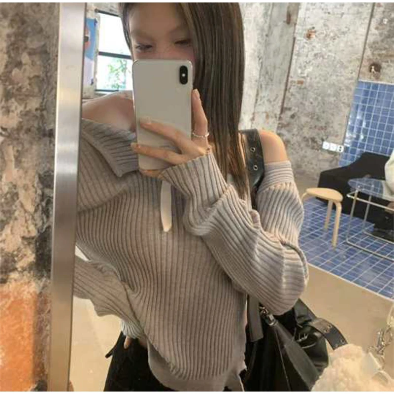 Sdc565f42e91a4a2cb4d24ee73610f2a3O Fashion Knitted Pullover Women Street Vintage Lace-up Long Sleeve Female Sweater Spring All-match Slim Solid Lady Knitwear Mallzona