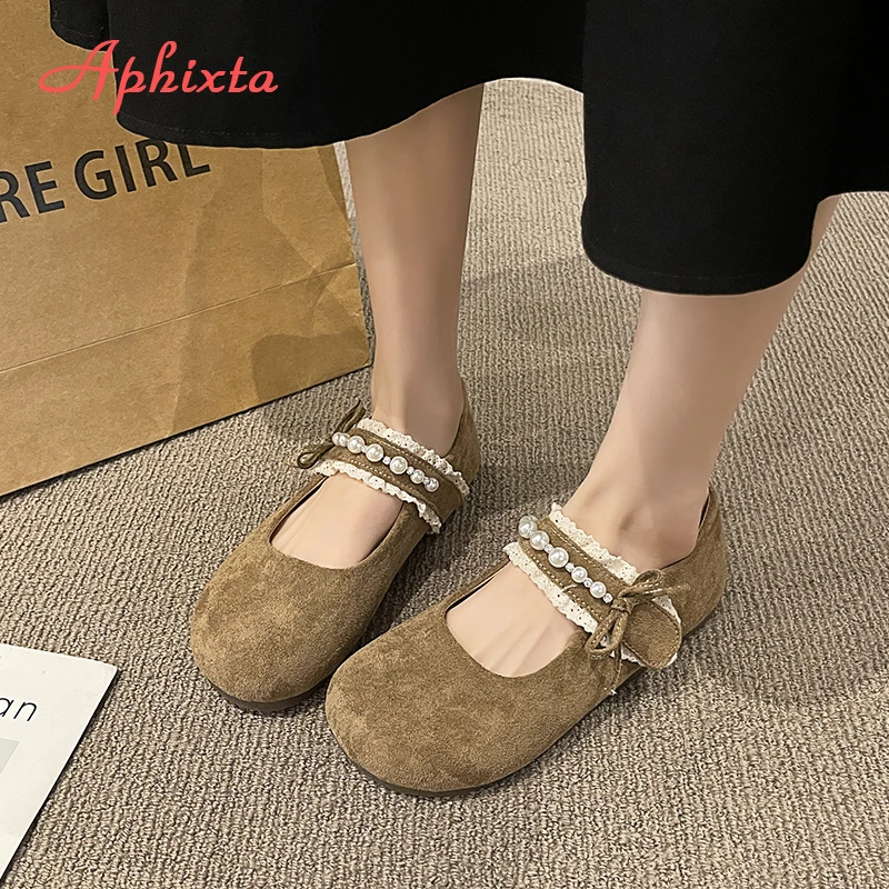 Aphixta Flat with Women Loafers Pearls Lace Flats Pink Loafers Soft Sole Shoes for Women Women Work Shoes Comfortable for Work