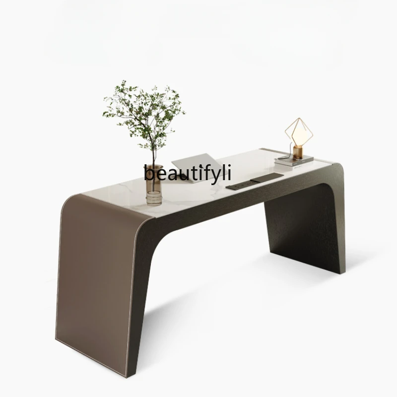 Designer Italian Minimalist Study Home Boss Office Desk Modern Light Luxury Stone Plate Computer Desk italian light luxury tea table post modern style creative round rock board hong kong tea table designer furniture